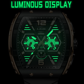 Relogio Masculino LIGE Мъжки часовник Луксозен водоустойчив кварцов ръчен часовник Raise Wrist Luminous Date Sports Silicone Clock Man Watches