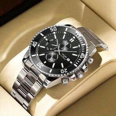 Ceasuri de lux pentru bărbați de afaceri Ceas de cuarț din oțel inoxidabil argintiu Ceas luminos pentru bărbați