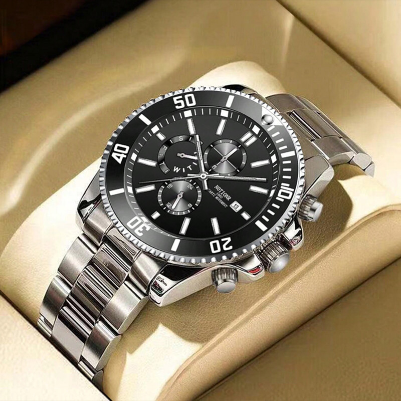 Ceasuri de lux pentru bărbați de afaceri Ceas de cuarț din oțel inoxidabil argintiu Ceas luminos pentru bărbați