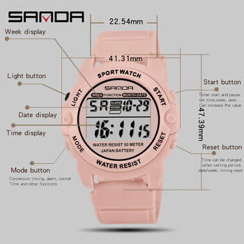 SANDA Fashion Casual Γυναικείο ρολόι με λουράκι σιλικόνης Αδιάβροχο LED Lady ψηφιακό ρολόι χειρός Date Sport Chronograph Γυναικείο ρολόι