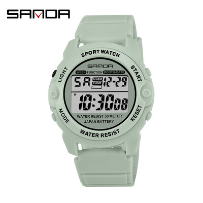SANDA modes ikdienas sieviešu pulkstenis, silikona siksna, ūdensnecaurlaidīgs LED sieviešu digitālais rokas pulkstenis datuma sporta hronogrāfs sieviešu pulkstenis