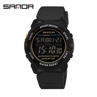 SANDA modes ikdienas sieviešu pulkstenis, silikona siksna, ūdensnecaurlaidīgs LED sieviešu digitālais rokas pulkstenis datuma sporta hronogrāfs sieviešu pulkstenis