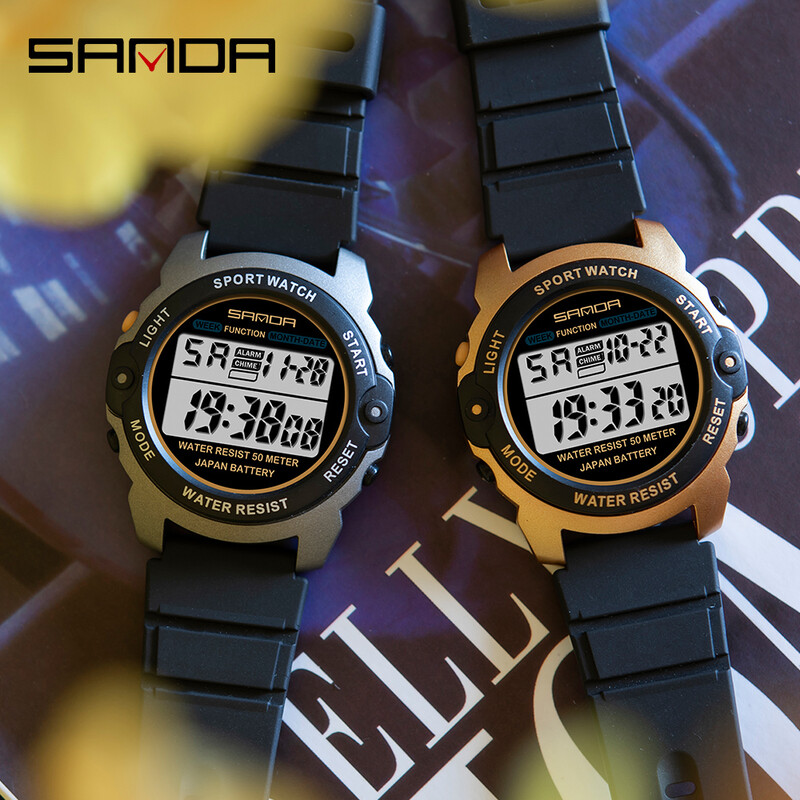 SANDA modes ikdienas sieviešu pulkstenis, silikona siksna, ūdensnecaurlaidīgs LED sieviešu digitālais rokas pulkstenis datuma sporta hronogrāfs sieviešu pulkstenis
