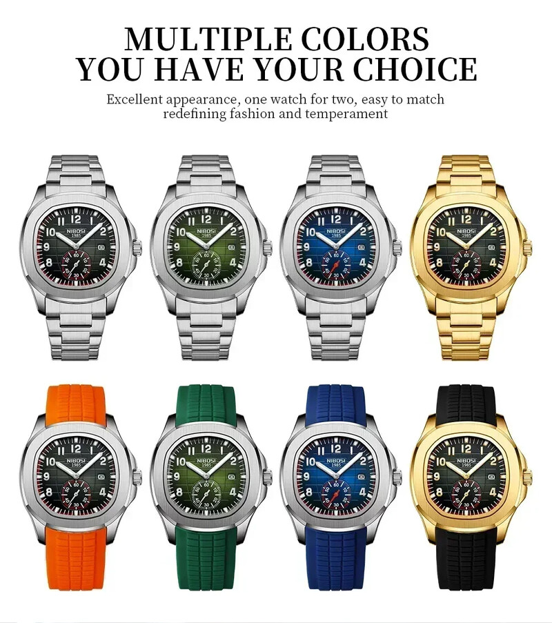 NIBOSI Ceas de mână de lux pentru bărbați, impermeabil, luminos, cu cronograf, pentru bărbați, ceasuri pătrate de cuarț din silicon, pentru bărbați, Relogio Masculino