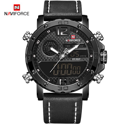 Ceasuri pentru bărbați de marcă de lux Ceasuri sportive din piele pentru bărbați NAVIFORCE Ceas digital cu LED cuarț pentru bărbați Ceas de mână militar rezistent la apă