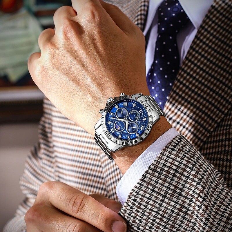 POEDAGAR Ceas militar de lux pentru bărbați Ceas de mână sport cu quartz pentru bărbați, cronograf luminos, impermeabil, ceasuri pentru bărbați din oțel inoxidabil