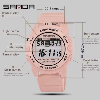 SANDA 6003 Αθλητικά Γυναικεία Ρολόγια Μόδα Casual Αδιάβροχο LED Ψηφιακό ρολόι Γυναικεία ρολόγια χειρός για γυναίκες Ρολόι Relogio Feminino