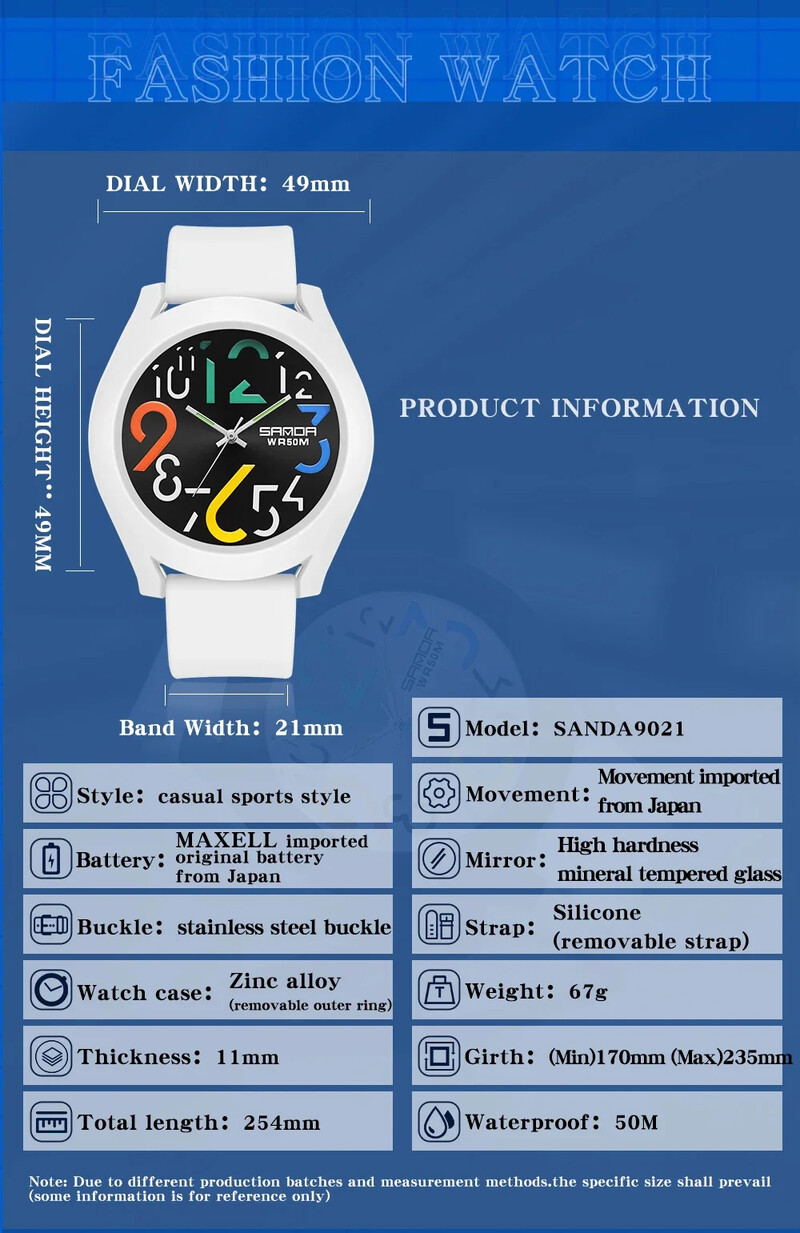 SANDA 9021 Creative Simple Girls 'Watch 2024 Jauns modes balts ikdienas kvarca pulkstenis vīriešu pulkstenis, silikona siksniņas ūdensnecaurlaidīgs pulkstenis