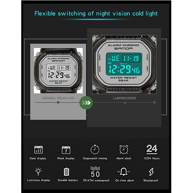 Sanda Fashion Ceasuri Bărbați Femei Ceas Digital LED Impermeabil în aer liber Pentru Femei Ceas Doamnă Sport Ceas de mână Relogio Feminino