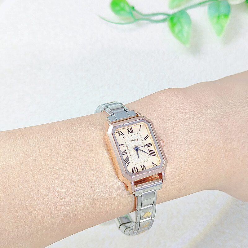 GEMOSA, elegant, pătrat, femei, bărbați, ceasuri cuarț, cifre romane, design minimalist, curea din oțel inoxidabil, petrecere, ziua de naștere, cadou zilnic