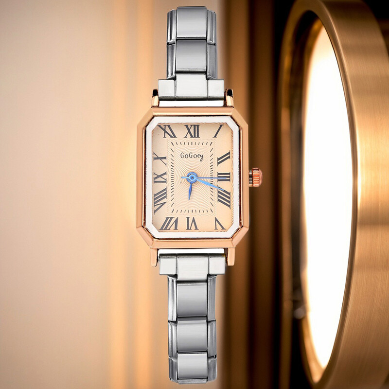 GEMOSA, elegant, pătrat, femei, bărbați, ceasuri cuarț, cifre romane, design minimalist, curea din oțel inoxidabil, petrecere, ziua de naștere, cadou zilnic