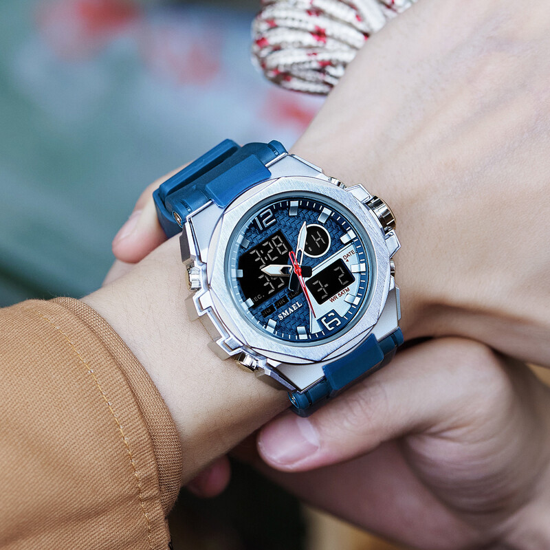 JAUNS Sporta Pulkstenis Vīriešu SMAEL Dual Time Watch Digitālais Led Pulkstenis Modinātājs 8103 Modes Vīriešu Rokas pulksteņi Digitālais LED Pulkstenis Sports