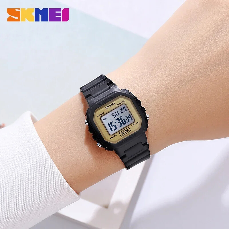 SKMEI 2326 luksusa ūdensnecaurlaidīgs sporta atpakaļskaitīšanas triecienizturīgs sieviešu rokas pulksteņi, LED displeja digitālais pulkstenis sievietēm Reloj Mujer