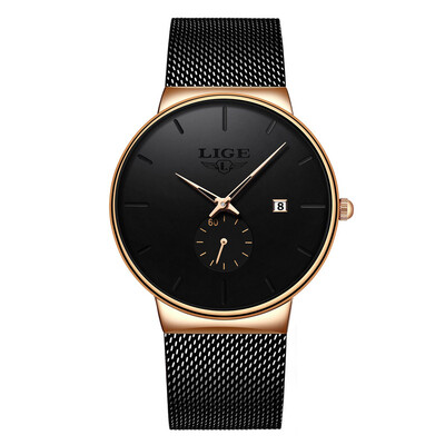LIGE Ceasuri de modă pentru bărbați Ceas de cuarț de lux de marcă de top pentru bărbați, casual, subțire, plasă de oțel, ceas sport rezistent la apă, Relogio Masculino
