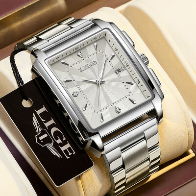 LIGE Ceas de afaceri la modă Ceasuri de sport pătrate pentru bărbați, rezistente la apă, pentru bărbați, ceas de mână cu cronograf militar de lux, de marcă de top