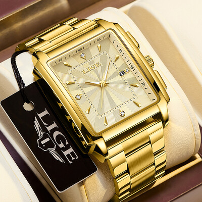 LIGE Ceas de afaceri la modă Ceasuri de sport pătrate pentru bărbați, rezistente la apă, pentru bărbați, ceas de mână cu cronograf militar de lux, de marcă de top