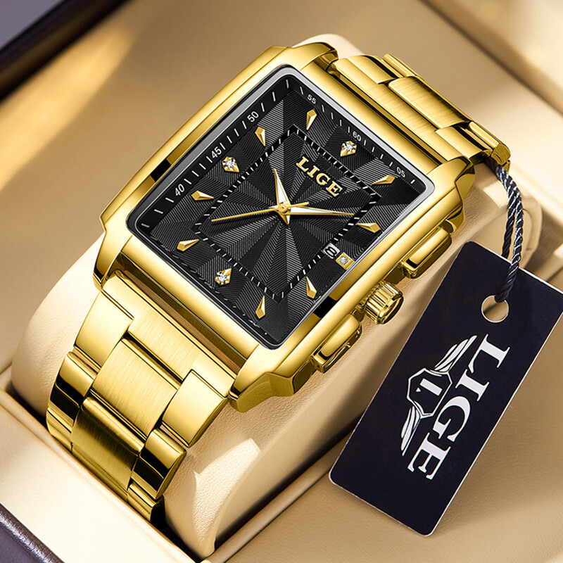 LIGE Ceas de afaceri la modă Ceasuri de sport pătrate pentru bărbați, rezistente la apă, pentru bărbați, ceas de mână cu cronograf militar de lux, de marcă de top