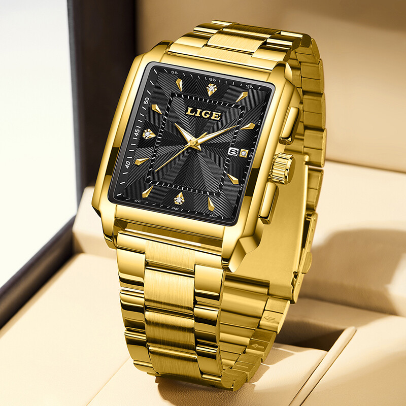 LIGE Ceas de afaceri la modă Ceasuri de sport pătrate pentru bărbați, rezistente la apă, pentru bărbați, ceas de mână cu cronograf militar de lux, de marcă de top