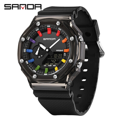 SANDA G Style Ceas electronic Multifunctional la modă Ceas digital LED Ceas cu alarmă militar Ceas cu quartz șoc Relogios