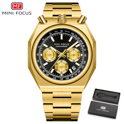 MINI FOCUS Ceas de cuarț multifuncțional la modă pentru bărbați Calendar Luminos de lux Curea din oțel inoxidabil Bull Head Ceasuri pentru bărbați