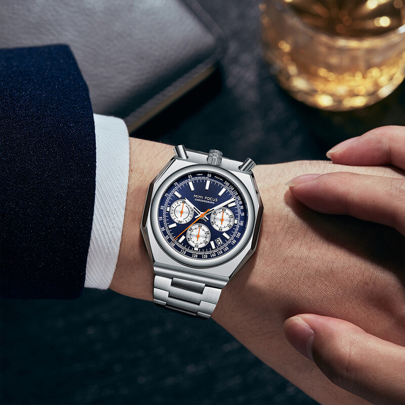 MINI FOCUS Ceas de cuarț multifuncțional la modă pentru bărbați Calendar Luminos de lux Curea din oțel inoxidabil Bull Head Ceasuri pentru bărbați