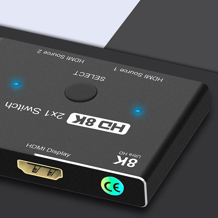 Tarpvalstybinis karšto pardavimo HDMI2.1 jungiklis su dviem įvestimis ir vienu išėjimu 8K@60Hz be mirgėjimo didelės raiškos HDMI jungiklis