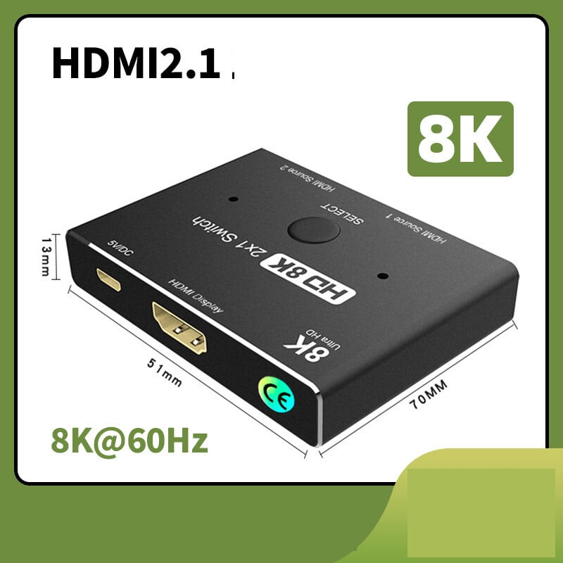 Tarpvalstybinis karšto pardavimo HDMI2.1 jungiklis su dviem įvestimis ir vienu išėjimu 8K@60Hz be mirgėjimo didelės raiškos HDMI jungiklis