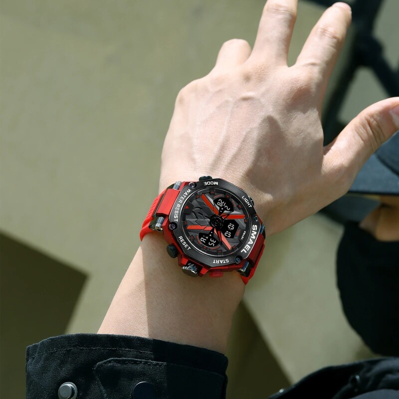 Marca SMAEL 8087 pentru ceasuri digitale cu cuarț pentru bărbați, ceas cu ecran dublu, rezistent la apă, 50 m