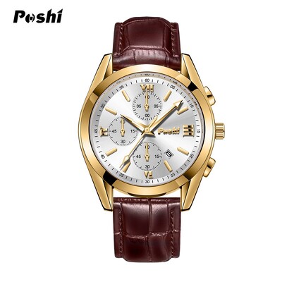 POSHI Ceasuri pentru bărbați la modă Nouă Ceas cu mișcare cu quartz Curea de lux din piele cu calendar Ceas de mână sport rezistent la apă pentru bărbat 2023