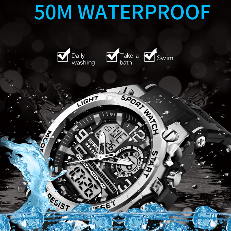 SANDA Ceasuri sportive pentru bărbați, marca de top, de lux, stil G, ceas militar cu quartz, analog, cu LED, digital, 50 m, impermeabil, pentru bărbați