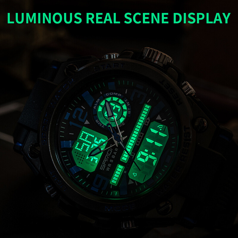 SANDA Ceasuri sportive pentru bărbați, marca de top, de lux, stil G, ceas militar cu quartz, analog, cu LED, digital, 50 m, impermeabil, pentru bărbați