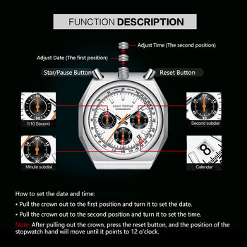 MINI FOCUS Хронограф Кварцов часовник за мъже Моден водоустойчив светещ ръчен часовник с календар Каишка от неръждаема стомана 0601