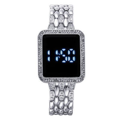 Ceasuri digitale pentru femei Ceasuri de mână de lux de top pentru femei Ceas de mână cu LED auriu elegant Ceas electronic de oțel de modă Relojes