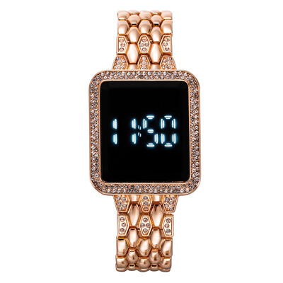 Ceasuri digitale pentru femei Ceasuri de mână de lux de top pentru femei Ceas de mână cu LED auriu elegant Ceas electronic de oțel de modă Relojes