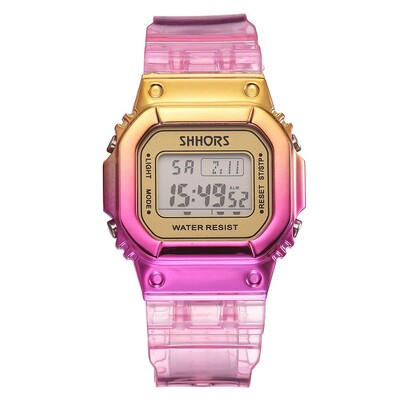 Ceasuri digitale cu LED cu gradient de culoare la modă 2020, cadran dreptunghiular, ceasuri electronice multifuncționale, ceasuri sport pentru femei, ceas