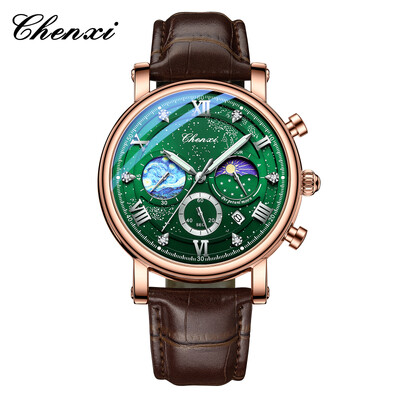 CHENXI ceasuri de lux pentru bărbați, impermeabil, cu stea, luminos, pentru bărbați, de înaltă calitate, cu cronograf, din piele, ceas de mână, pentru bărbați