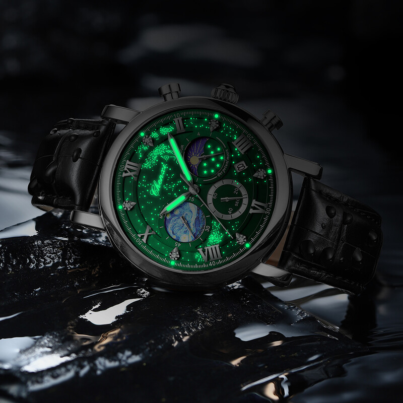 CHENXI ceasuri de lux pentru bărbați, impermeabil, cu stea, luminos, pentru bărbați, de înaltă calitate, cu cronograf, din piele, ceas de mână, pentru bărbați