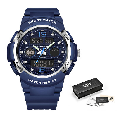 Ceas de bărbați LIGE Ceasuri de modă cu afișaj dublu de modă Ceasuri de cuarț sport militare, rezistente la apă, cadran albastru, calendar, cronograf, ceasuri pentru bărbați