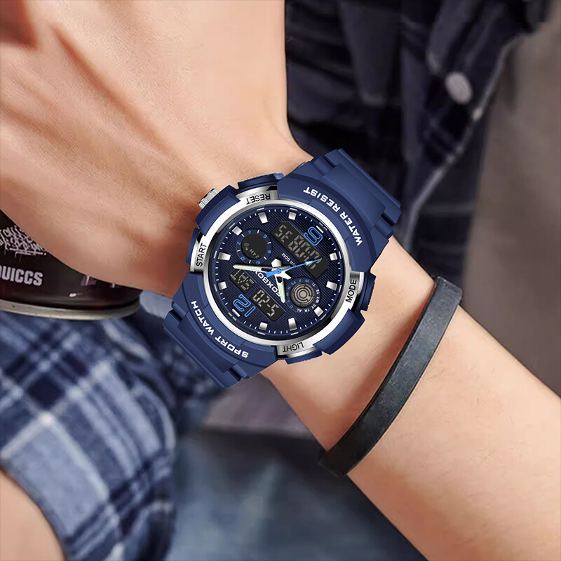 Ceas de bărbați LIGE Ceasuri de modă cu afișaj dublu de modă Ceasuri de cuarț sport militare, rezistente la apă, cadran albastru, calendar, cronograf, ceasuri pentru bărbați