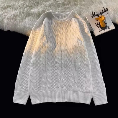 Twist pulover Muška pletena odjeća Zima 2024. Novi jednobojni široki pulover s okruglim izrezom Muški puloveri pleteni široki preveliki muški džemper