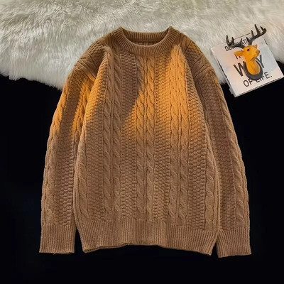 Twist pulover Muška pletena odjeća Zima 2024. Novi jednobojni široki pulover s okruglim izrezom Muški puloveri pleteni široki preveliki muški džemper