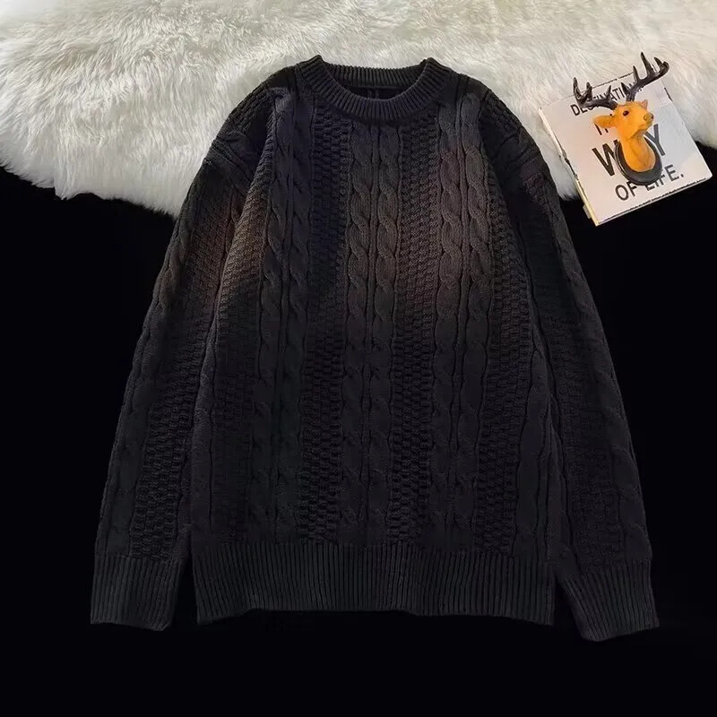 Twist pulover Muška pletena odjeća Zima 2024. Novi jednobojni široki pulover s okruglim izrezom Muški puloveri pleteni široki preveliki muški džemper