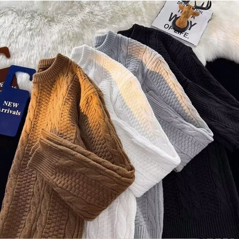 Twist pulover Muška pletena odjeća Zima 2024. Novi jednobojni široki pulover s okruglim izrezom Muški puloveri pleteni široki preveliki muški džemper