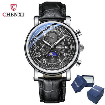 CHENXI 976 Ceas Bărbați Cronograf din piele Ceasuri cu quartz Faza Lunii Cronometrare Afaceri Ceas de mână luminos Relojes para