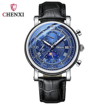 CHENXI 976 Ceas Bărbați Cronograf din piele Ceasuri cu quartz Faza Lunii Cronometrare Afaceri Ceas de mână luminos Relojes para