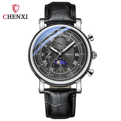 CHENXI 976 Ceas Bărbați Cronograf din piele Ceasuri cu quartz Faza Lunii Cronometrare Afaceri Ceas de mână luminos Relojes para