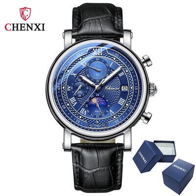 CHENXI 976 Ceas Bărbați Cronograf din piele Ceasuri cu quartz Faza Lunii Cronometrare Afaceri Ceas de mână luminos Relojes para