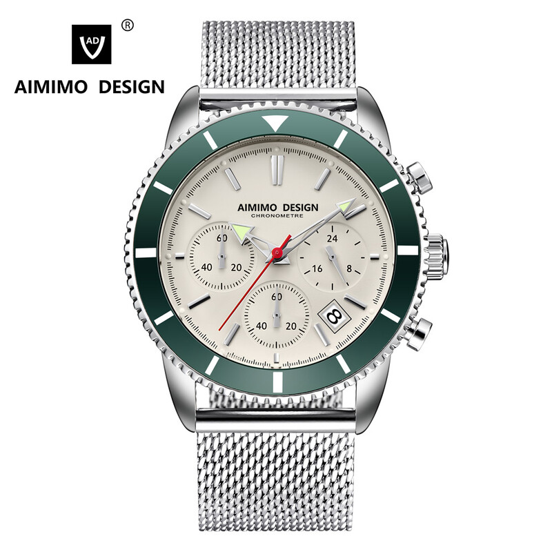 Ceasuri Panda Bărbați Data Cronograf Stop Ceasuri Quartz Calendar Ceas Bărbați Luminos Cadran 42mm 3ATM Relogio Masculino