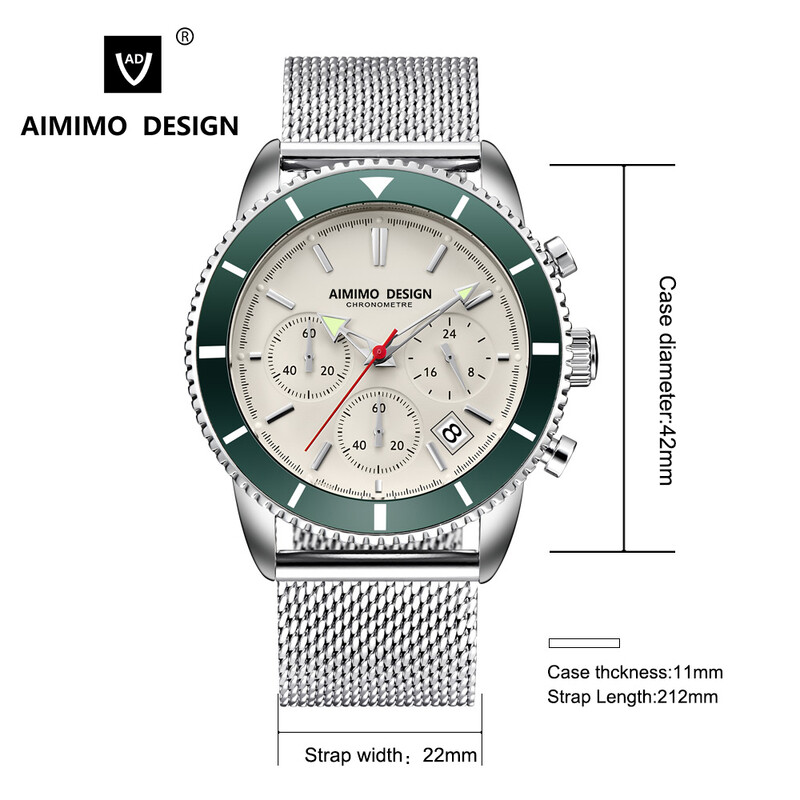 Ceasuri Panda Bărbați Data Cronograf Stop Ceasuri Quartz Calendar Ceas Bărbați Luminos Cadran 42mm 3ATM Relogio Masculino