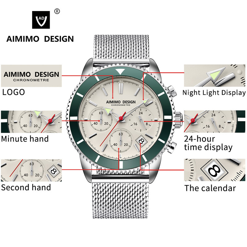 Ceasuri Panda Bărbați Data Cronograf Stop Ceasuri Quartz Calendar Ceas Bărbați Luminos Cadran 42mm 3ATM Relogio Masculino